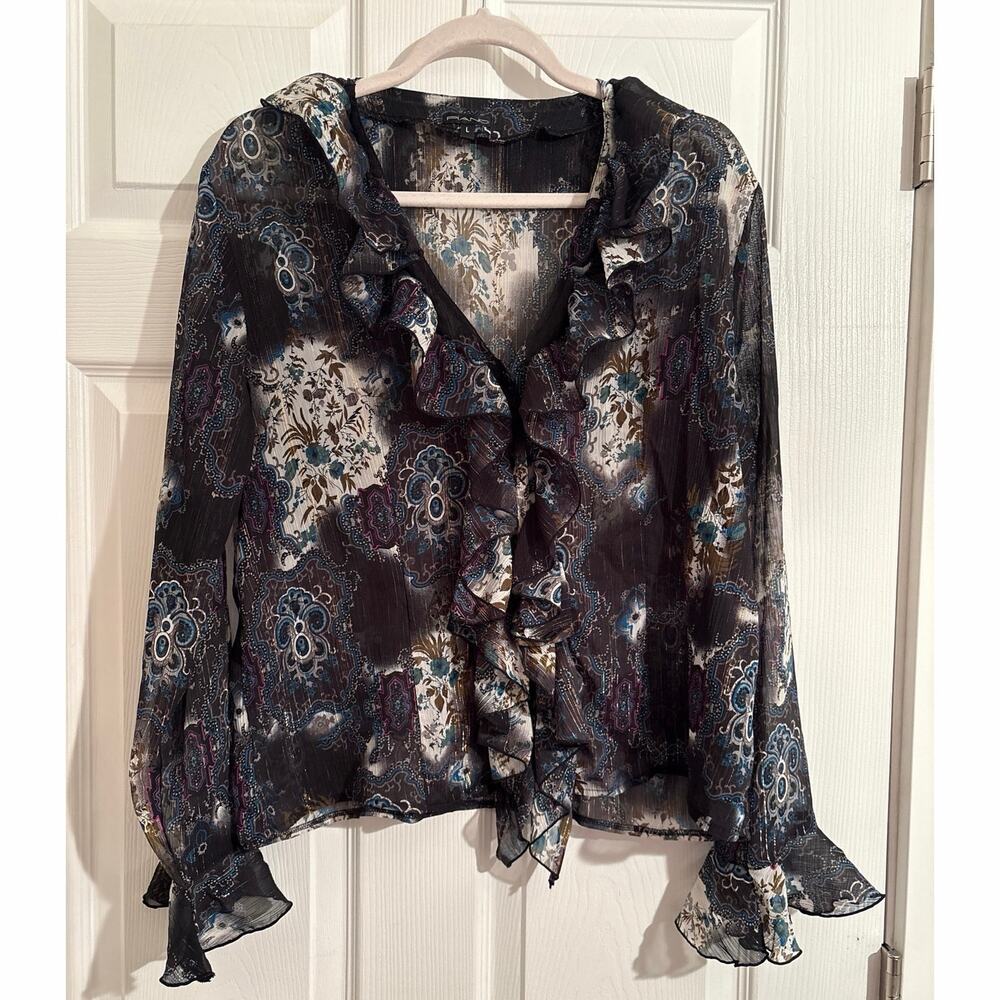 V-neck Upscale Long Sleeved Chiffon Blouse, Sz L by Piano Stitch Fix